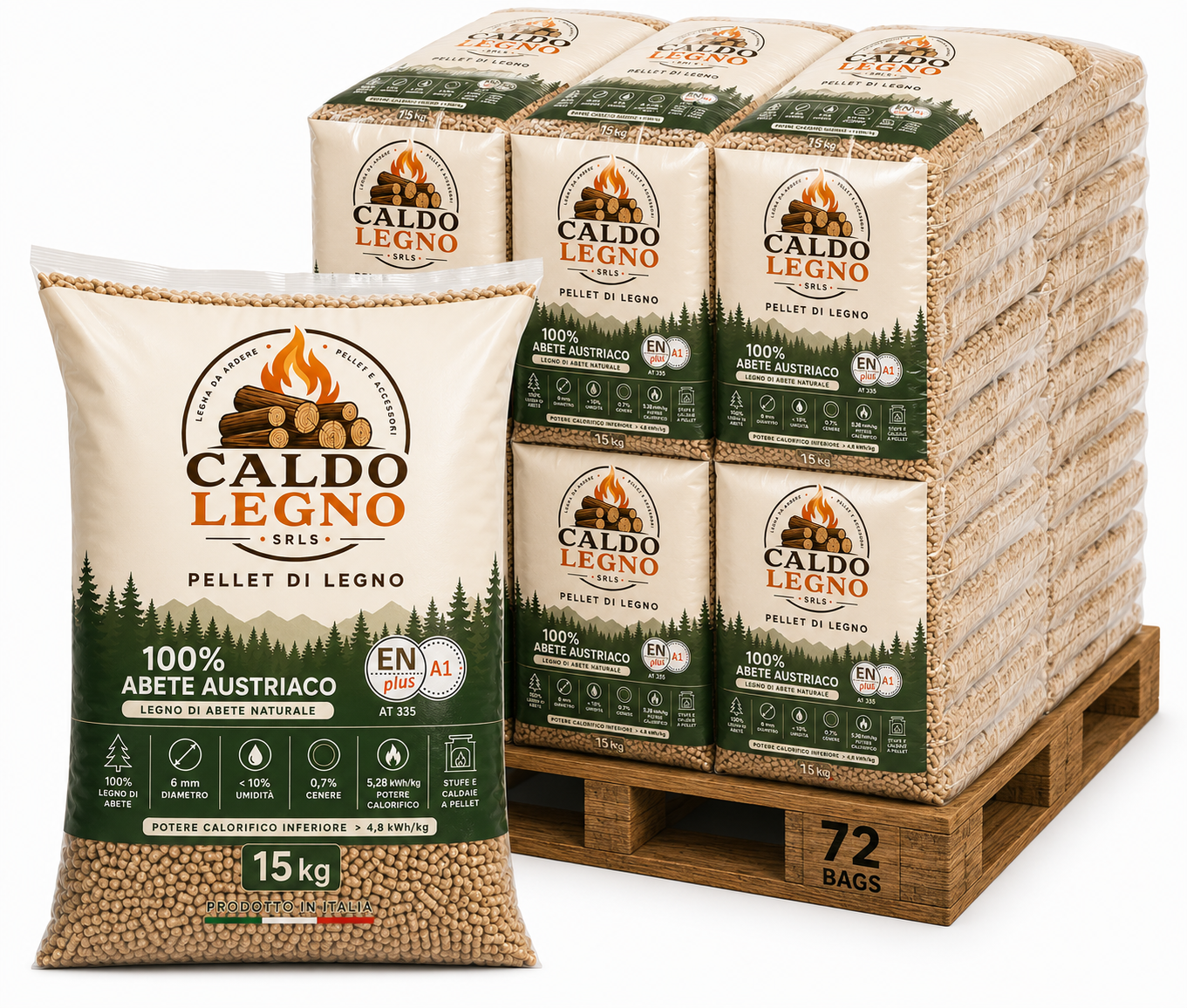 Pellet Caldo-Legno ENplus A1 100% Abete Austriaco | 72 Sacchi 15 kg