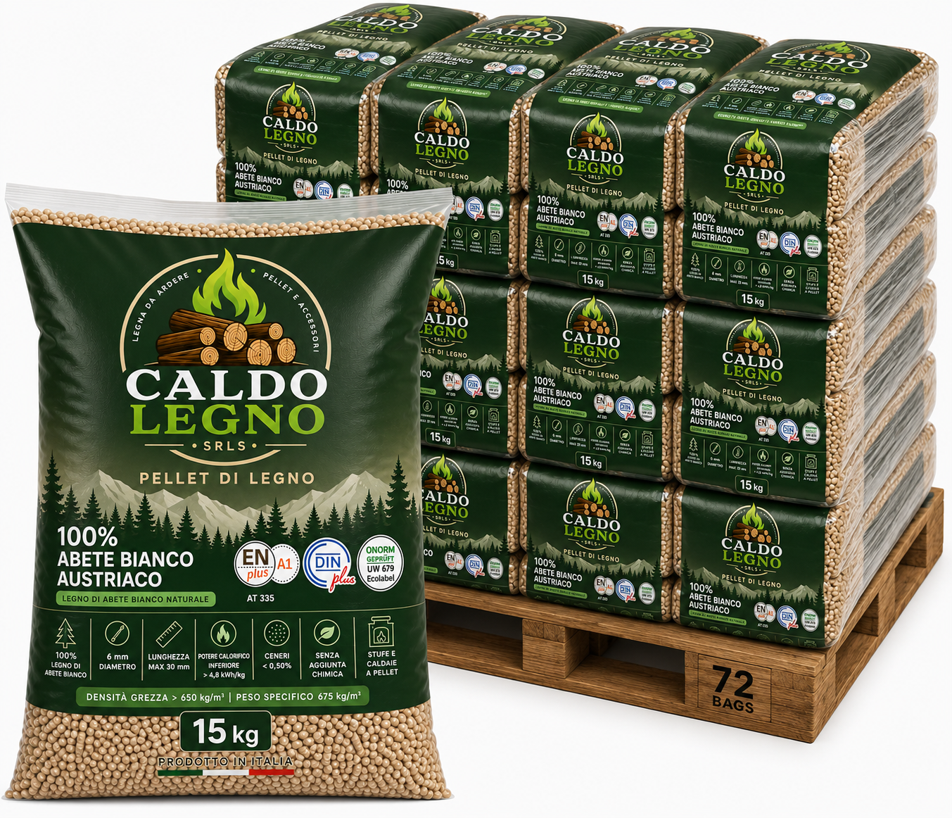 Pellet Caldo-Legno ENplus A1 100% Abete Bianco | 72 Sacchi 15 kg